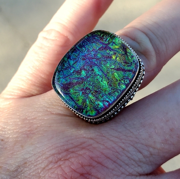 New Huge Dichoric Glass Antique Design 925 Silver Ring. - Picture 7 of 16